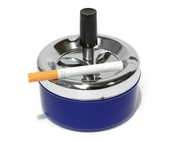 Smoke-King | Spinner Ashtray Chrome & Blue | 9cm